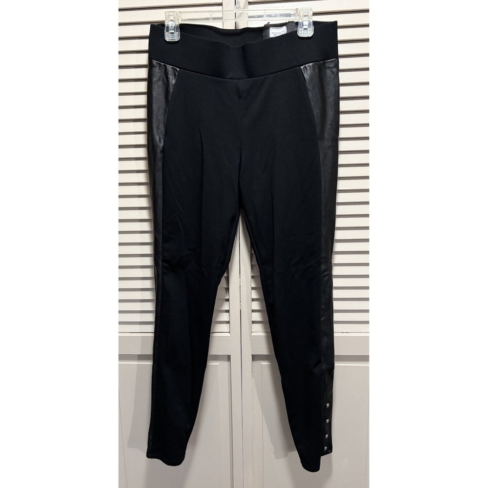 Worthington‎ Black Skinny Pants Pull On Faux Leather Panels Size Medium NWT Snap